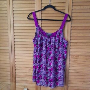 Lane Bryant Purple Fushia Wide Adjustable Straps Flowy Sheer Lined Tunic Size 20